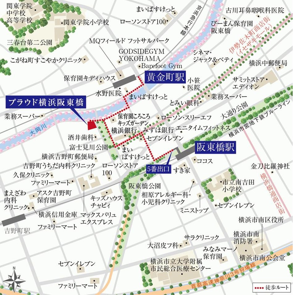 プラウド横浜阪東橋の現地案内図