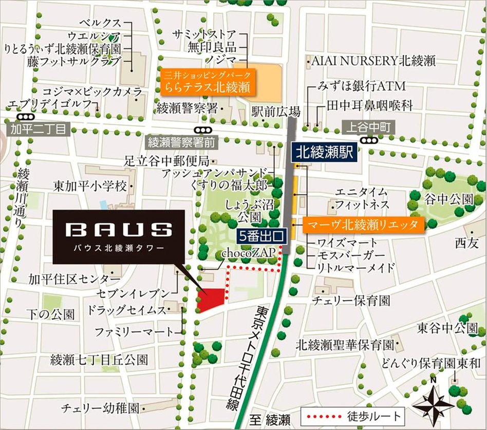 バウス北綾瀬タワーの現地案内図