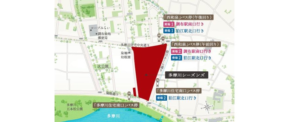 多摩川シーズンズの交通アクセス図