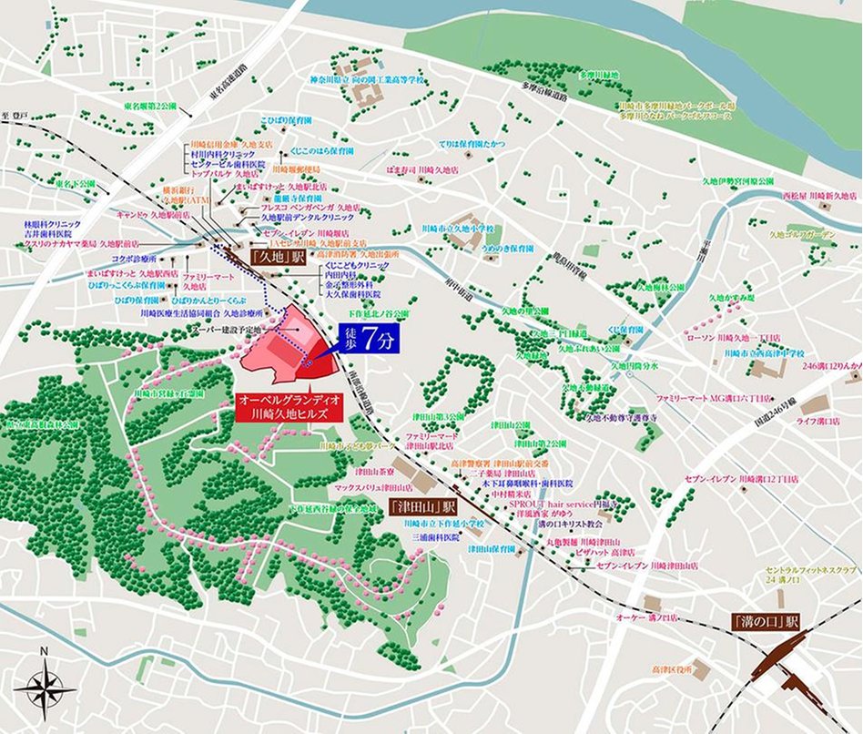 オーベルグランディオ川崎久地ヒルズの現地案内図