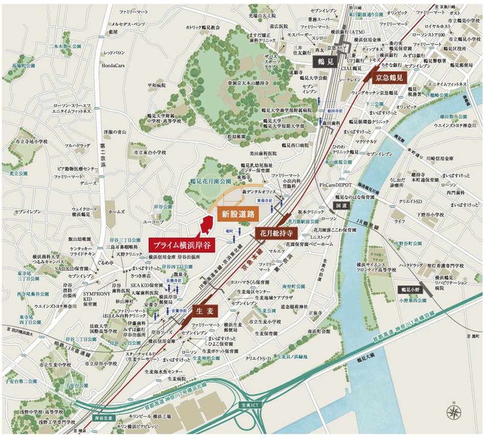 プライム横浜岸谷の現地案内図