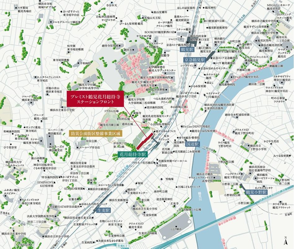 プレミスト鶴見花月総持寺ステーションフロントの現地案内図