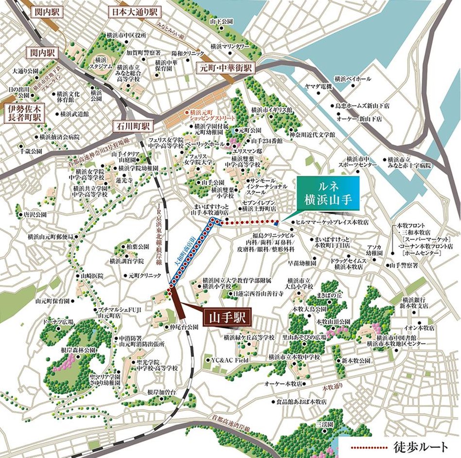 ルネ横浜山手の現地案内図