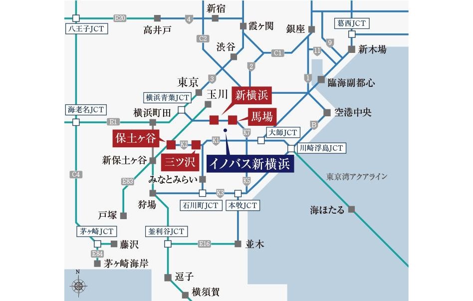 イノバス新横浜の交通アクセス図