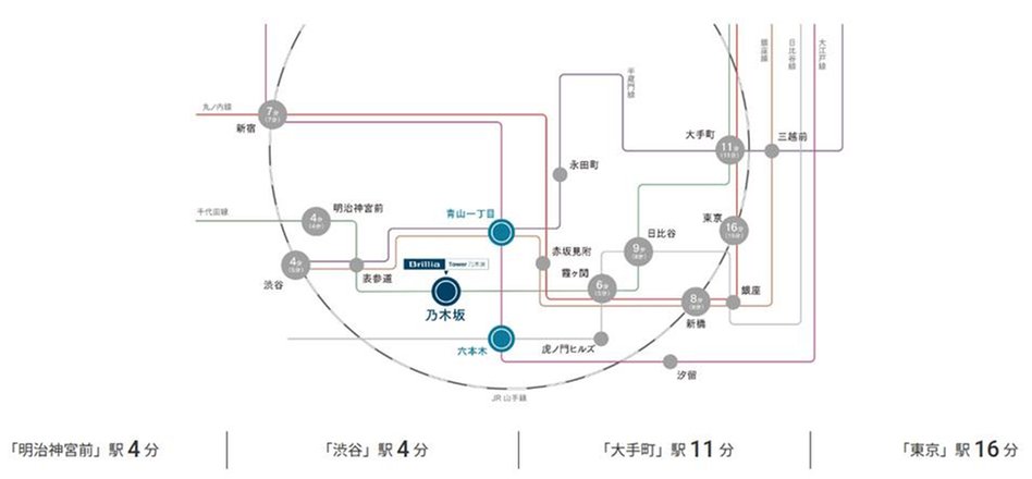 Brillia(ブリリア) Tower 乃木坂の交通アクセス図