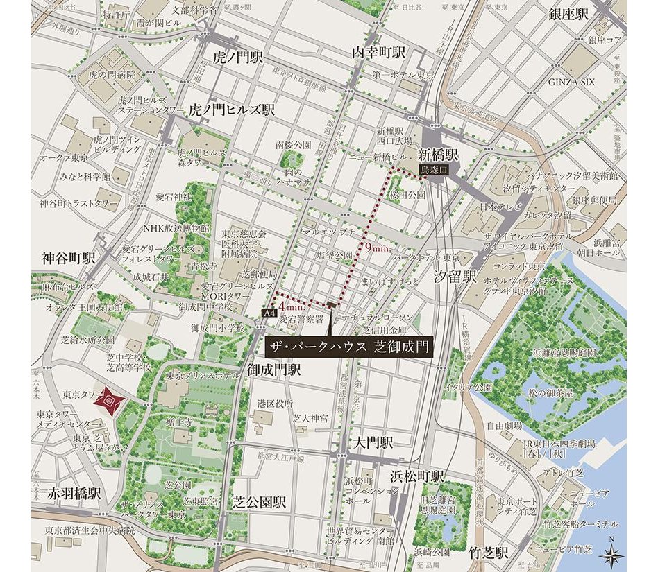 ザ・パークハウス 芝御成門の現地案内図