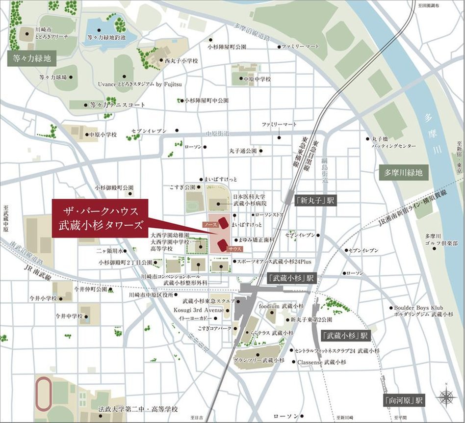ザ・パークハウス 武蔵小杉タワーズの現地案内図