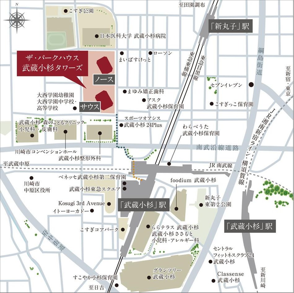 ザ・パークハウス 武蔵小杉タワーズの現地案内図