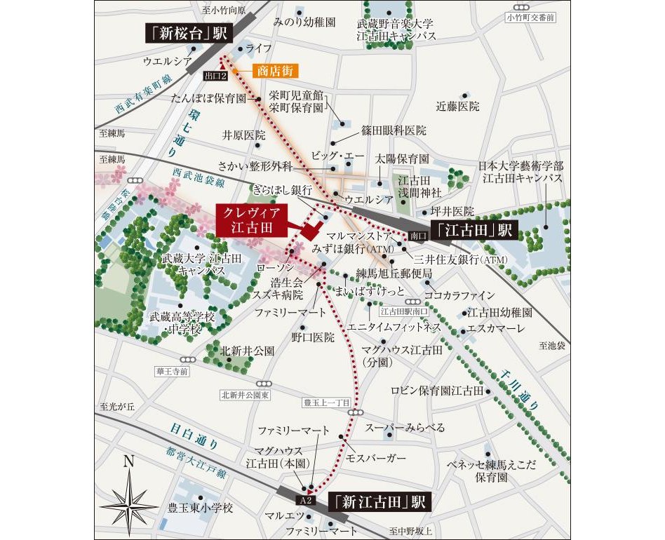 クレヴィア江古田の現地案内図