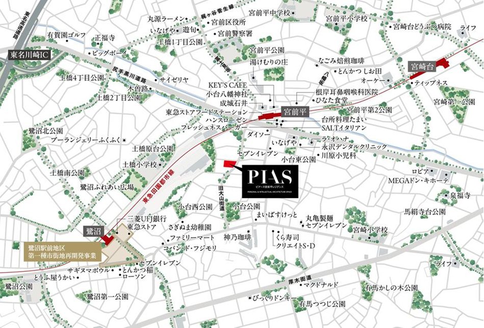 ピアース宮前平レジデンスの現地案内図