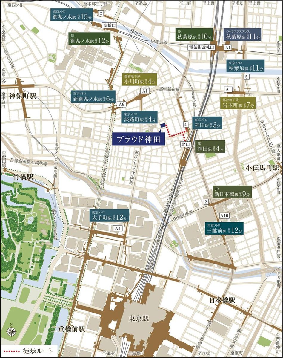 プラウド神田の現地案内図