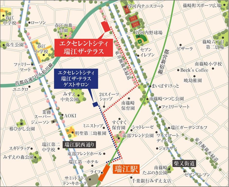 エクセレントシティ瑞江ザ・テラスの現地案内図