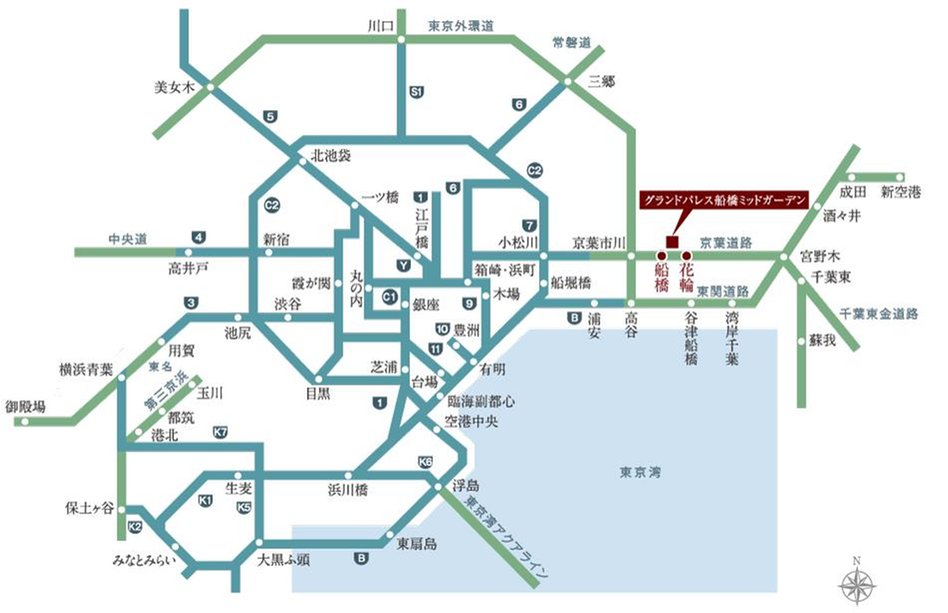 グランドパレス船橋ミッドガーデンの交通アクセス図