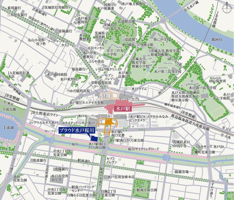 プラウド水戸桜川の現地案内図