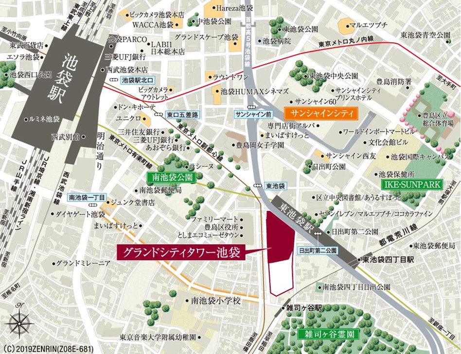 グランドシティタワー池袋の現地案内図