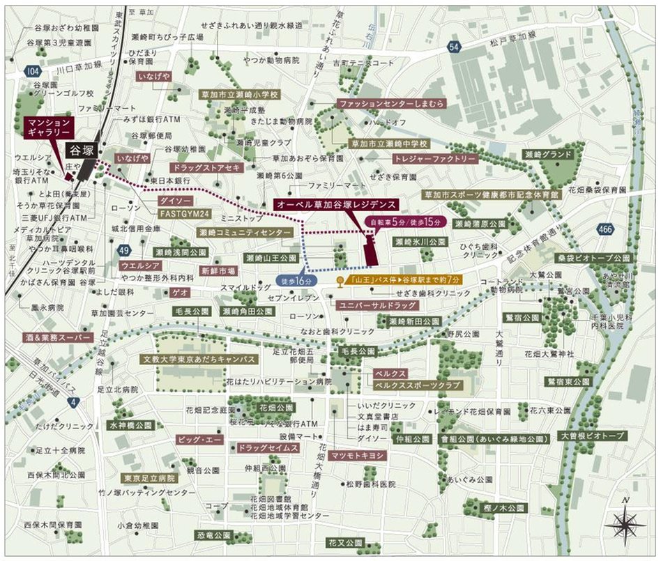 オーベル草加谷塚レジデンスの現地案内図