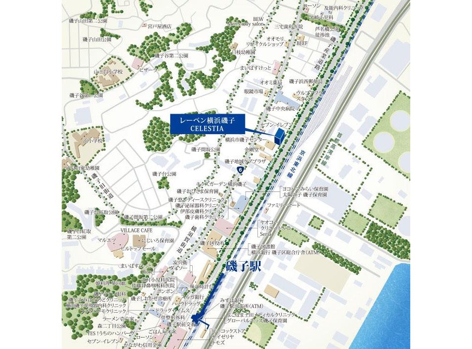 レーベン横浜磯子CELESTIAの現地案内図