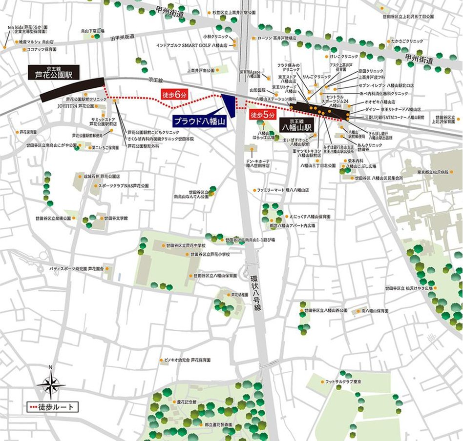 プラウド八幡山の現地案内図
