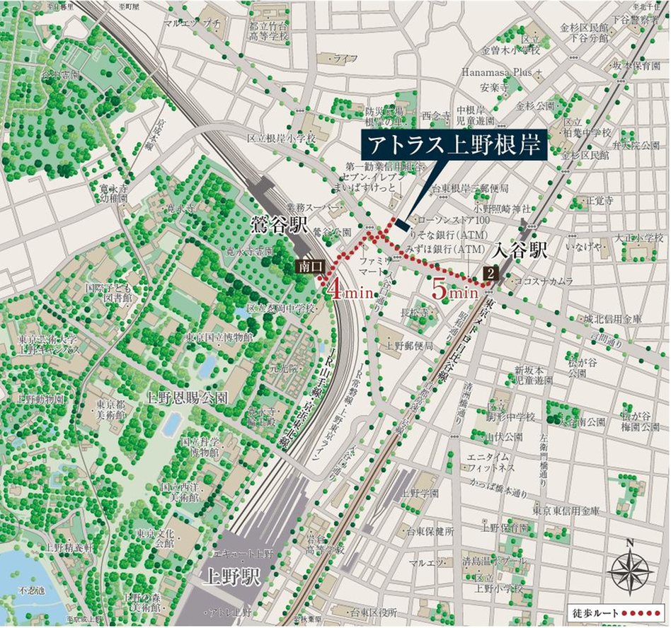 アトラス上野根岸の現地案内図
