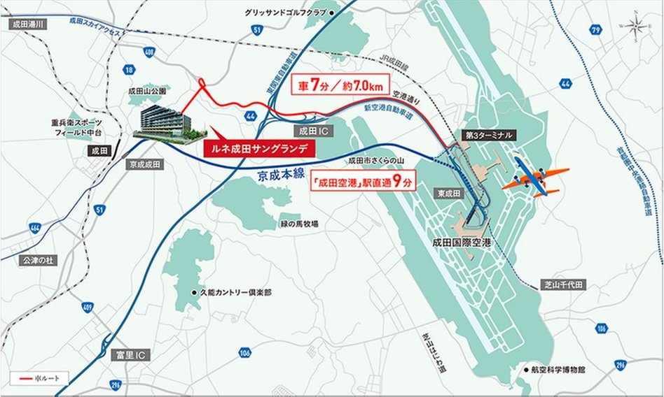 ルネ成田サングランデの交通アクセス図