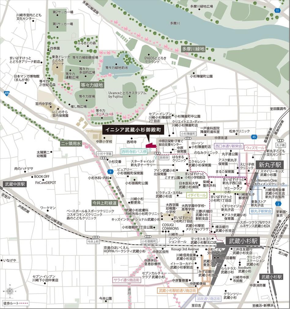 イニシア武蔵小杉御殿町の現地案内図