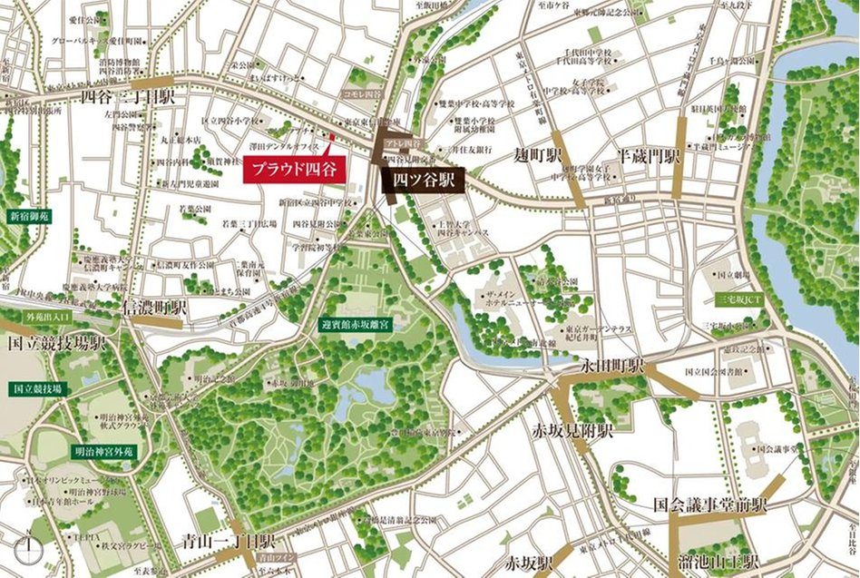 プラウド四谷の現地案内図