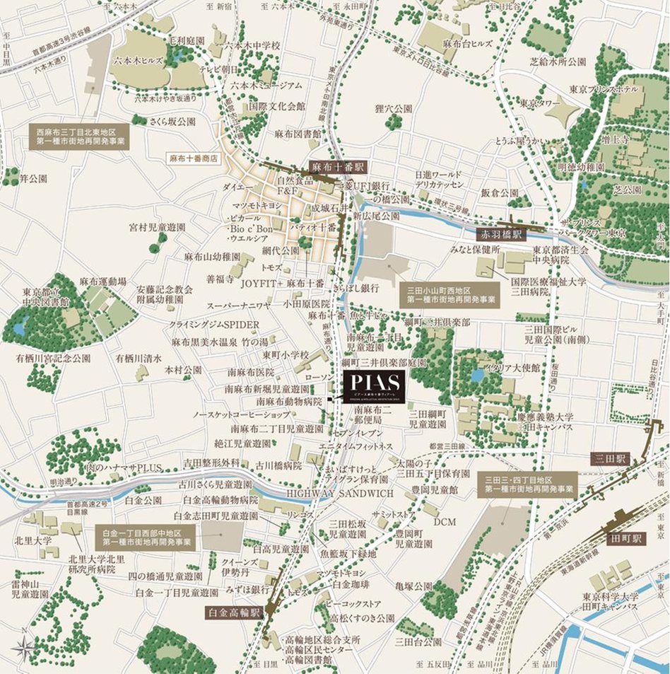 ピアース麻布十番ヴィアーレの現地案内図