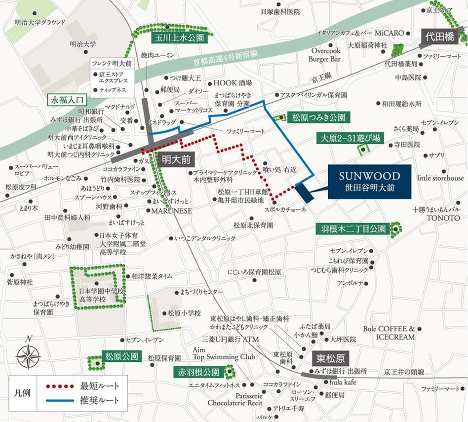 サンウッド世田谷明大前の現地案内図