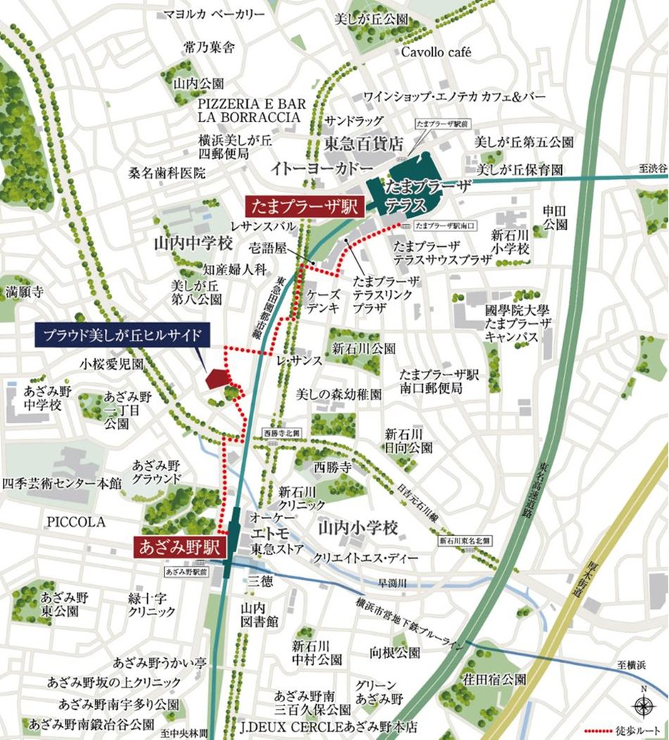 プラウド美しが丘ヒルサイドの現地案内図