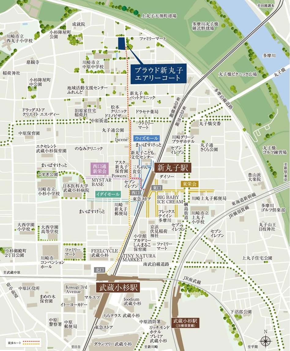 プラウド新丸子エアリーコートの現地案内図