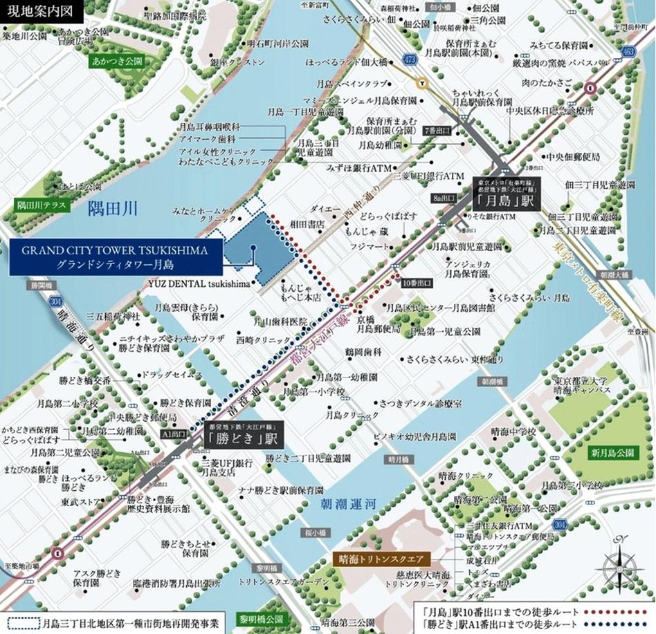 グランドシティタワー月島の現地案内図