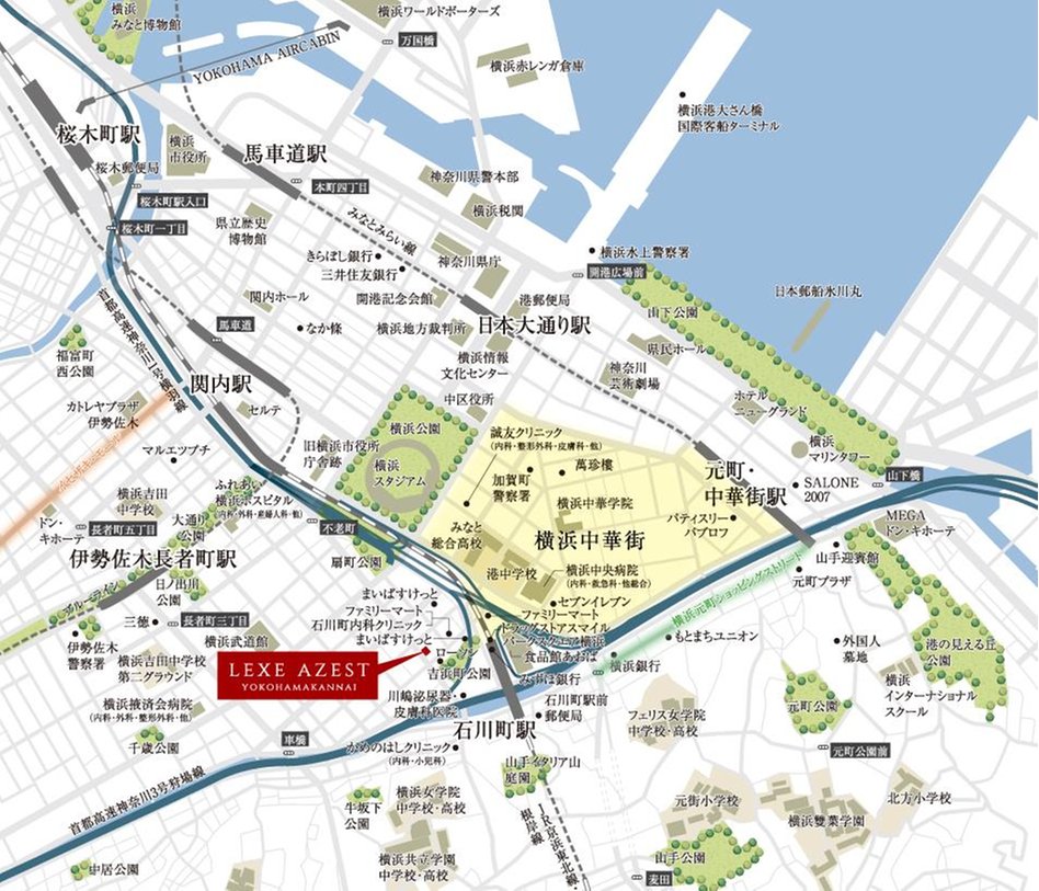 LEXE AZEST横濱関内の現地案内図