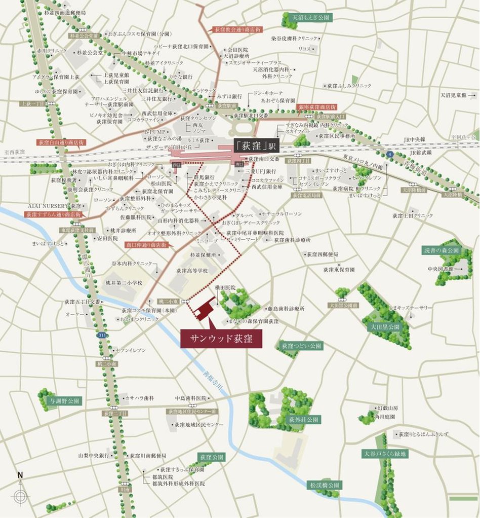 サンウッド荻窪の現地案内図