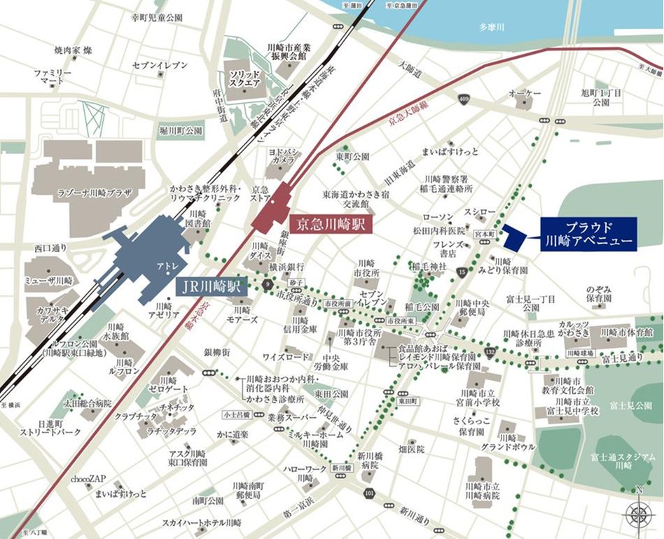 プラウド川崎アベニューの現地案内図