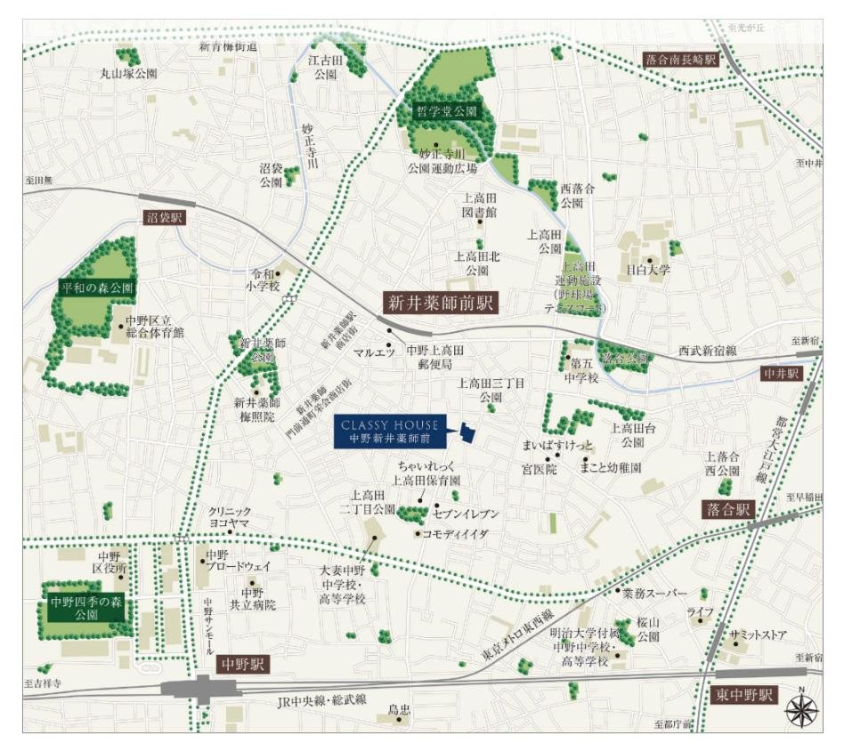 クラッシィハウス中野新井薬師前の現地案内図