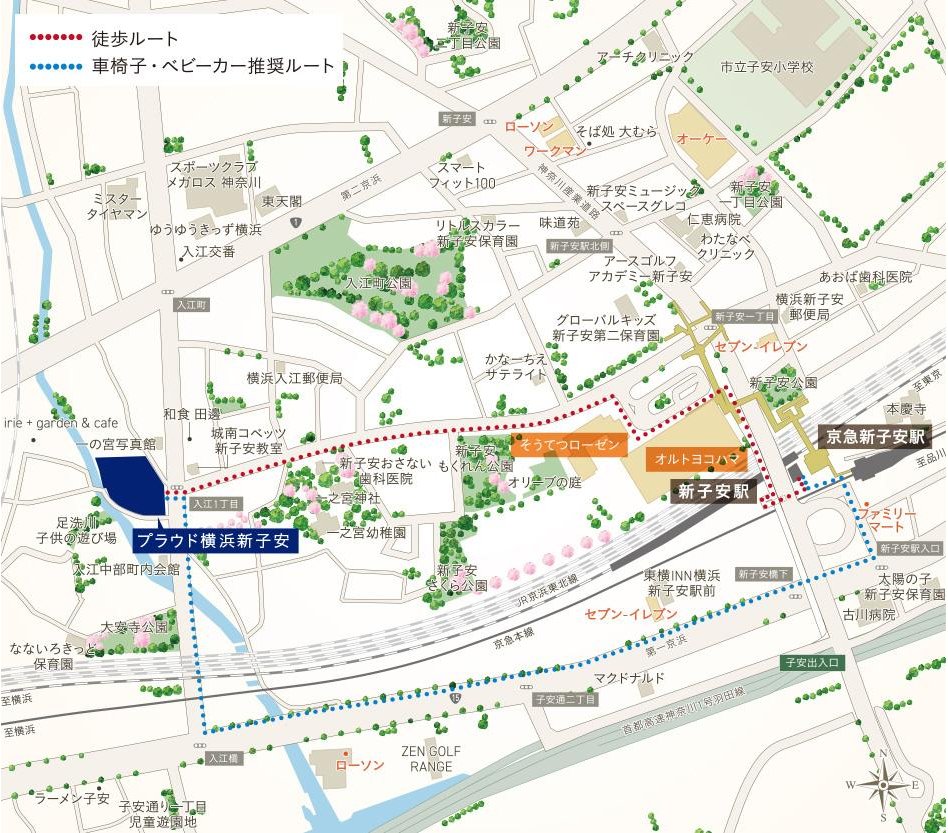 プラウド横浜新子安の現地案内図