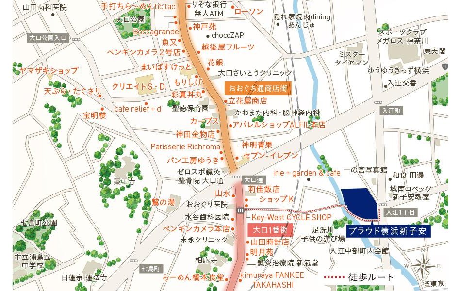 プラウド横浜新子安の現地案内図