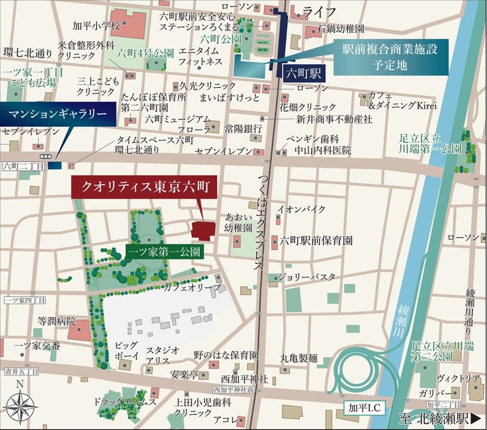 クオリティス東京六町の現地案内図