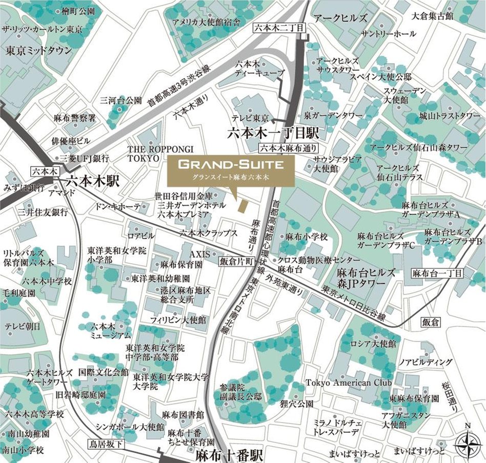 グランスイート麻布六本木の現地案内図