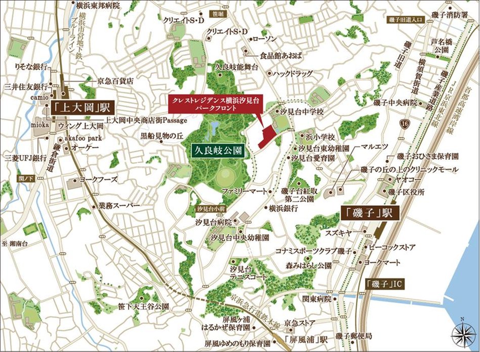 クレストレジデンス横浜汐見台パークフロントの現地案内図
