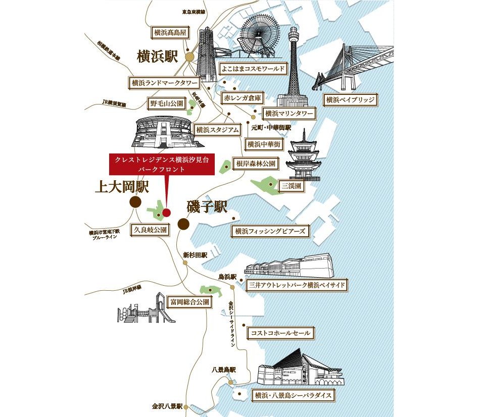 クレストレジデンス横浜汐見台パークフロントの現地案内図