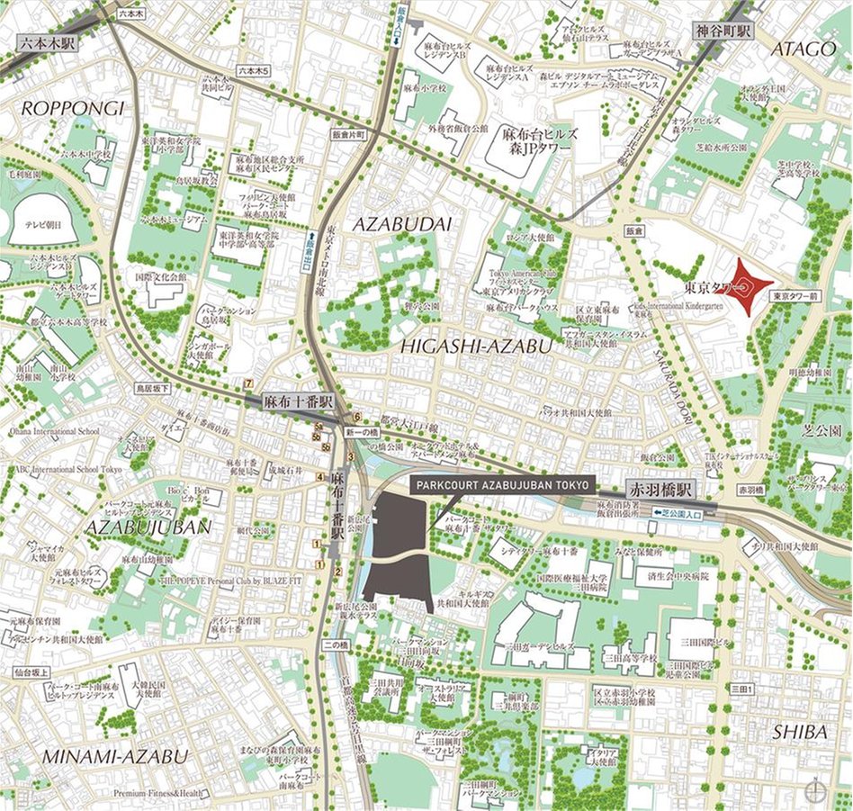 パークコート麻布十番東京 ザ タワー ノース／ザ タワー サウスの現地案内図