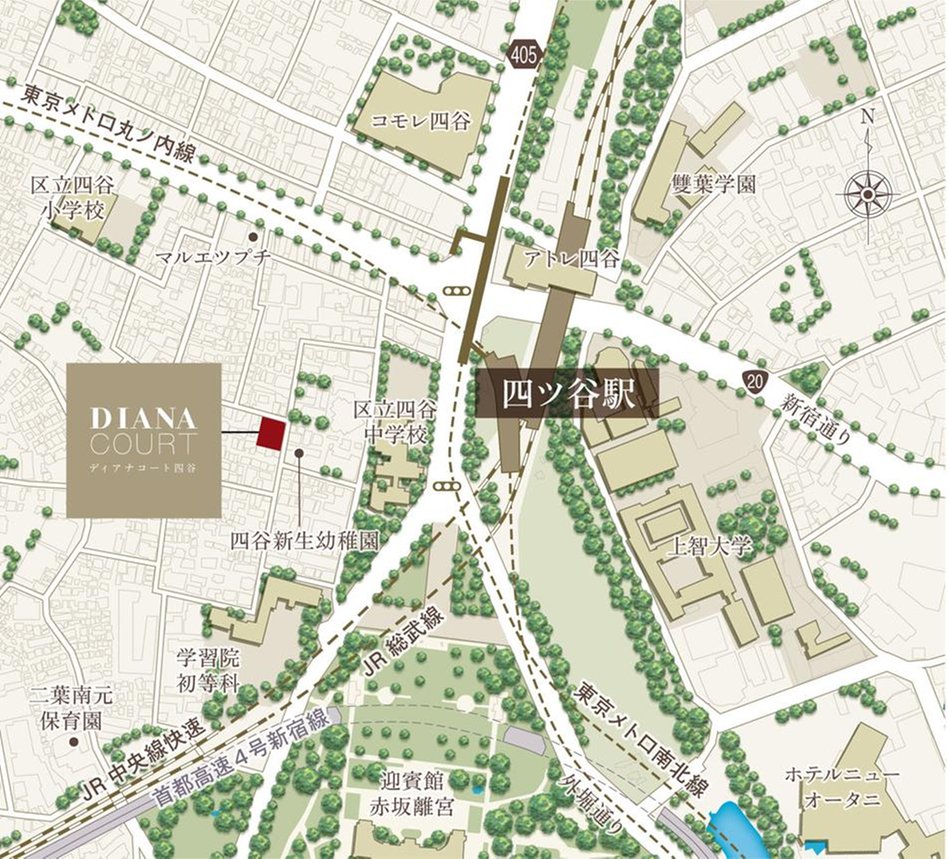 ディアナコート四谷の現地案内図