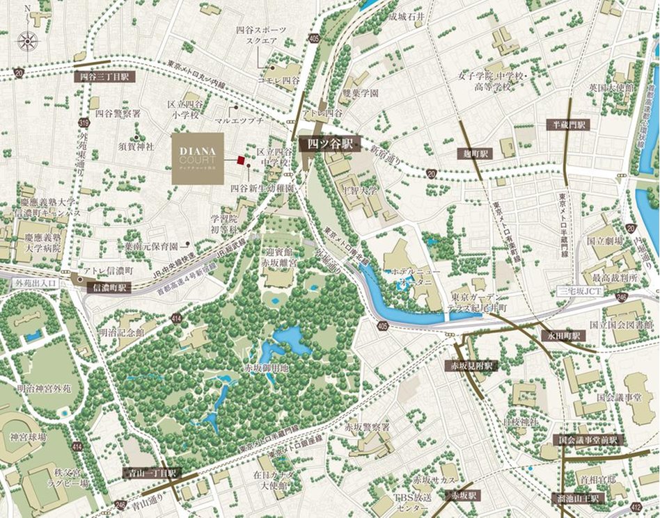 ディアナコート四谷の現地案内図