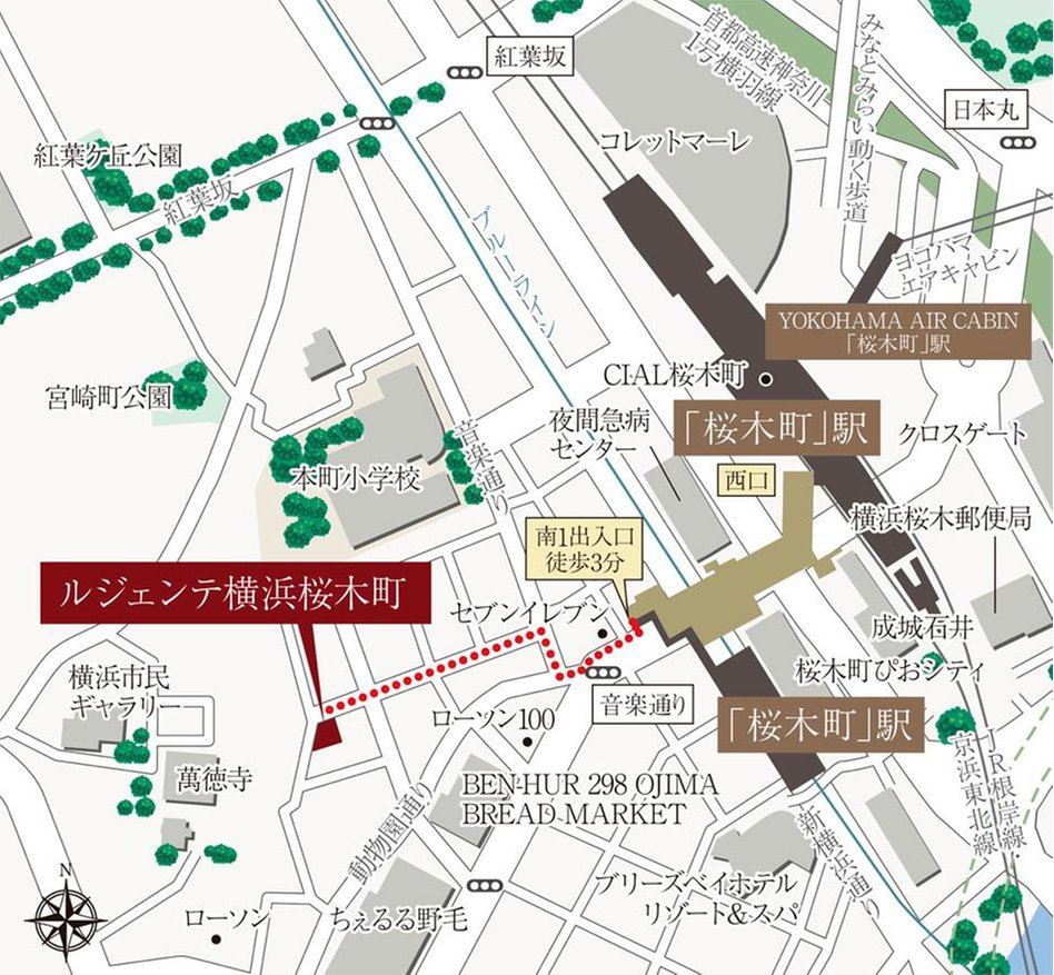ルジェンテ横浜桜木町の現地案内図