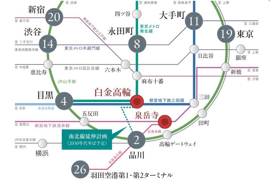 アスコットパークグラン白金高輪の交通アクセス図