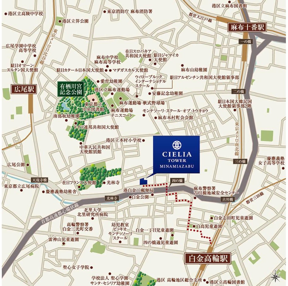 シエリアタワー南麻布の現地案内図