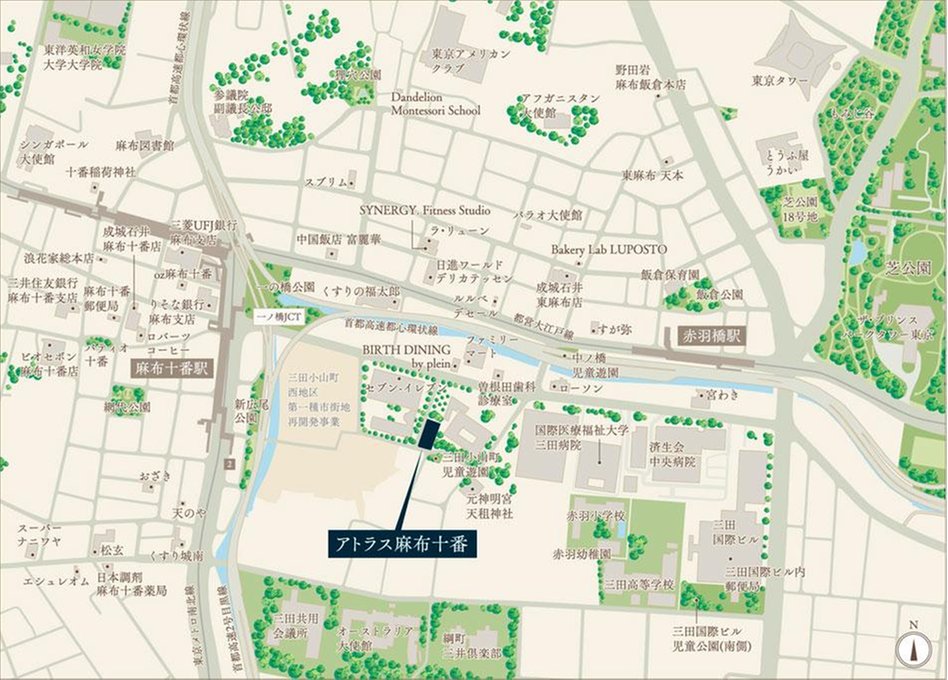 アトラス麻布十番の現地案内図