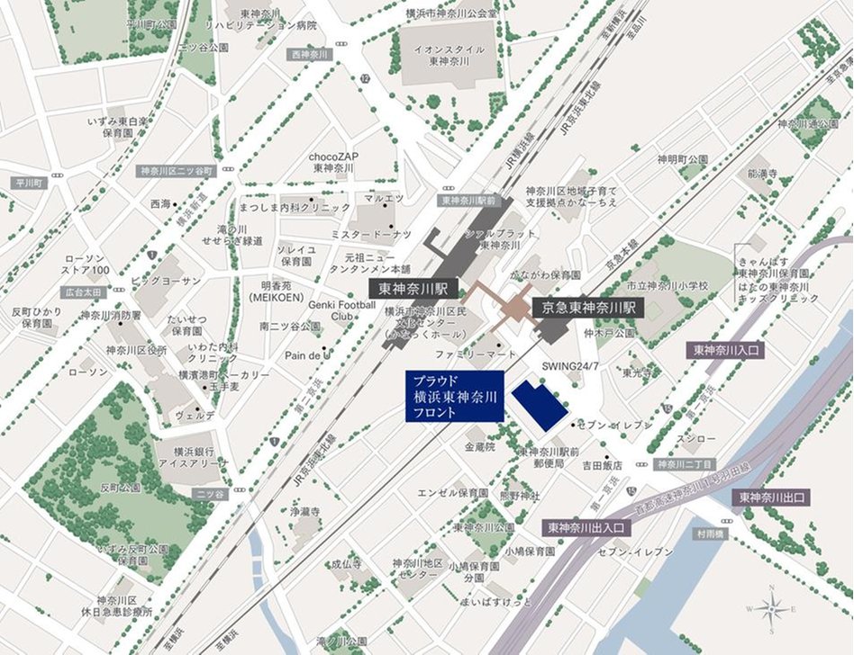 プラウド横浜東神奈川フロントの現地案内図