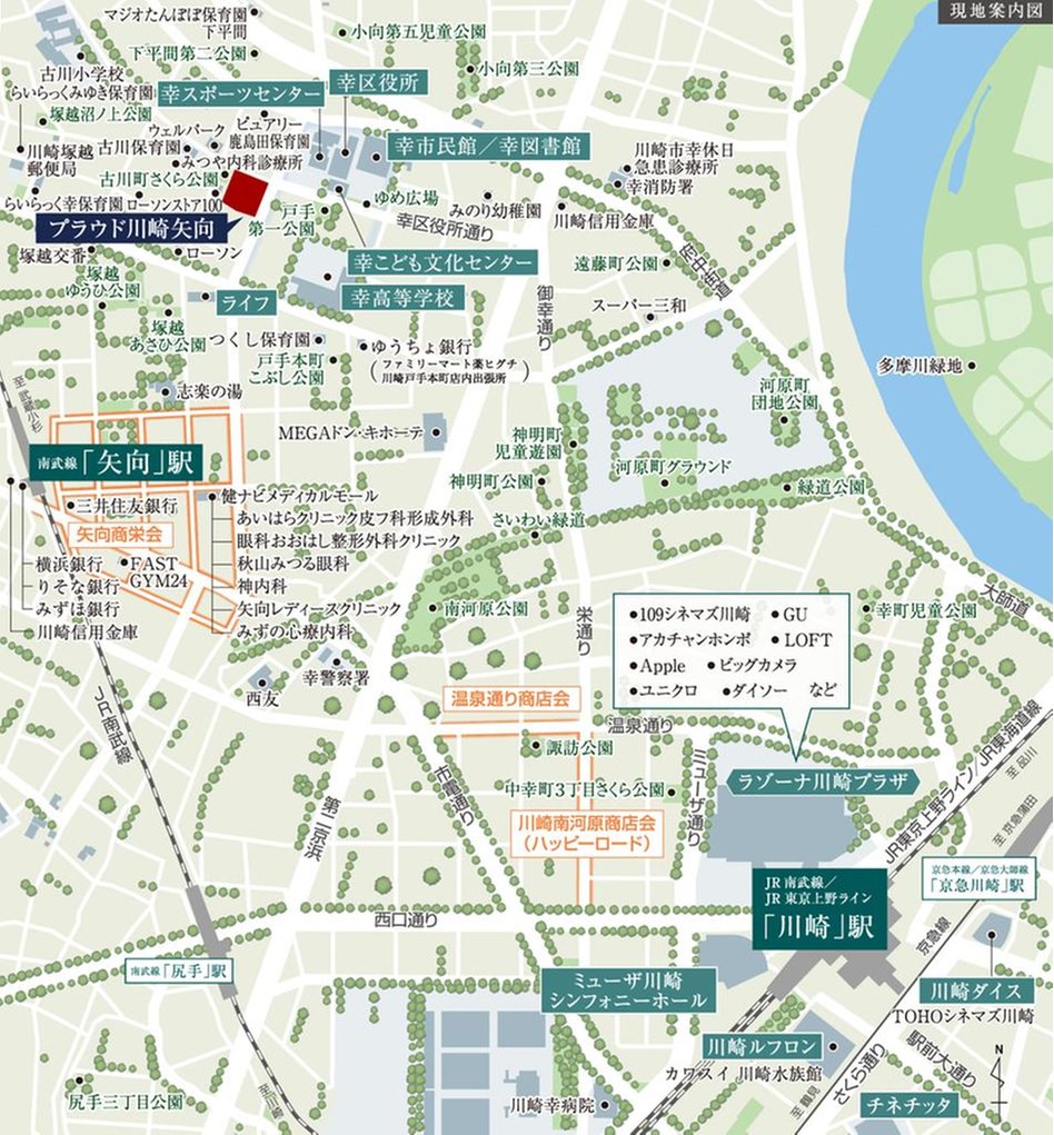 プラウド川崎矢向の現地案内図